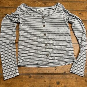 Eye Candy Women's Medium Long Sleeve Shirt Faux‎ Button Micro-ribbed